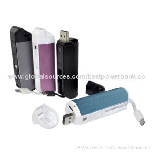 Outside Aluminum Alloy Material Portable Power Bank, 2,200mAh with Card Read Function